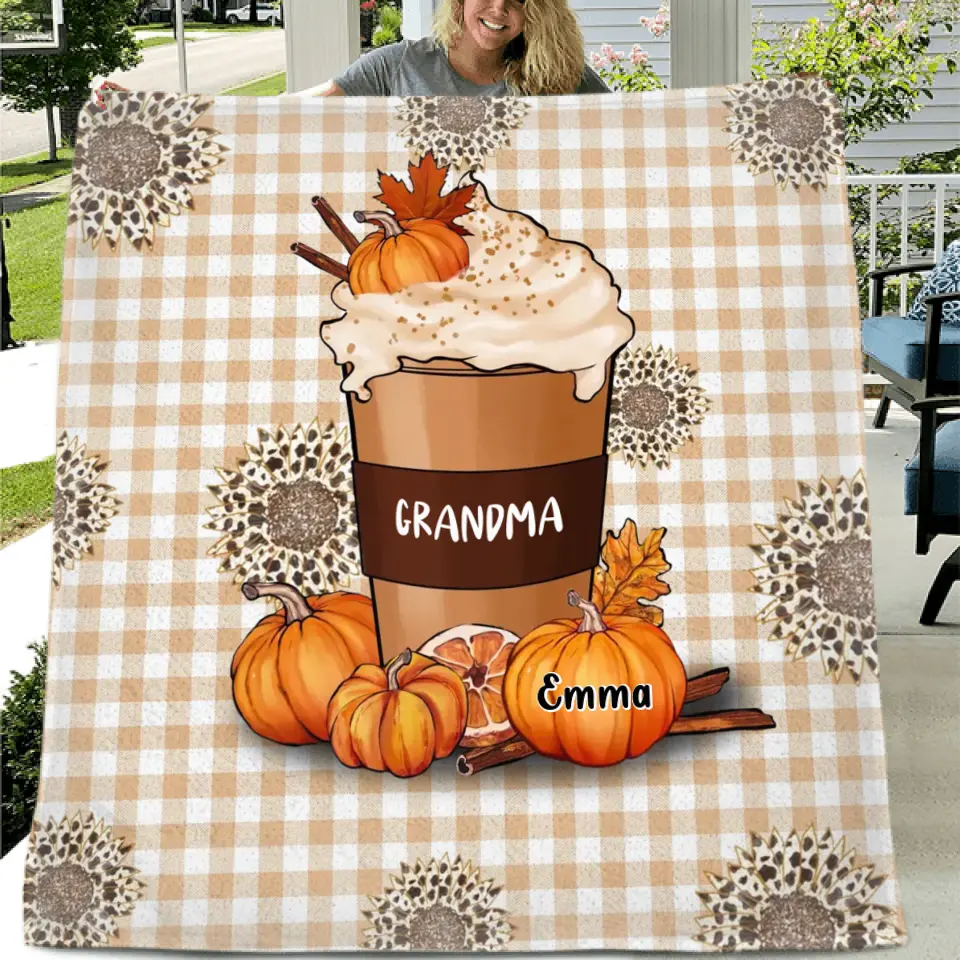 Personalized Halloween Grandma Quilt/Fleece Throw Blanket - Halloween Gift For Grandma - Up to 10 Kids