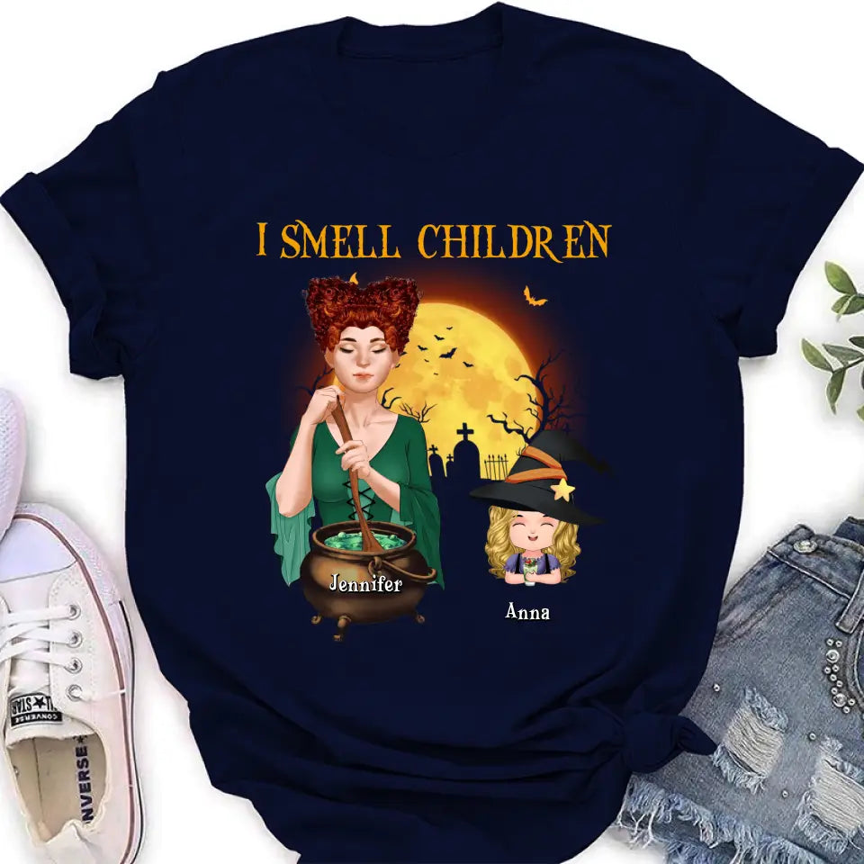 Personalized Grandma Witch Shirt/Hoodie - Halloween Gift Idea For Grandma/Mother - Woman With Up to 6 Kids - I Smell Children