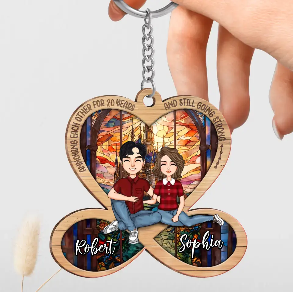 Personalized Infinity Heart Couple Wooden Keychain - Gift Idea For Wife/Husband/Couple - Anniversary Gift - Annoying Each Other For 20 Years And Still Going Strong