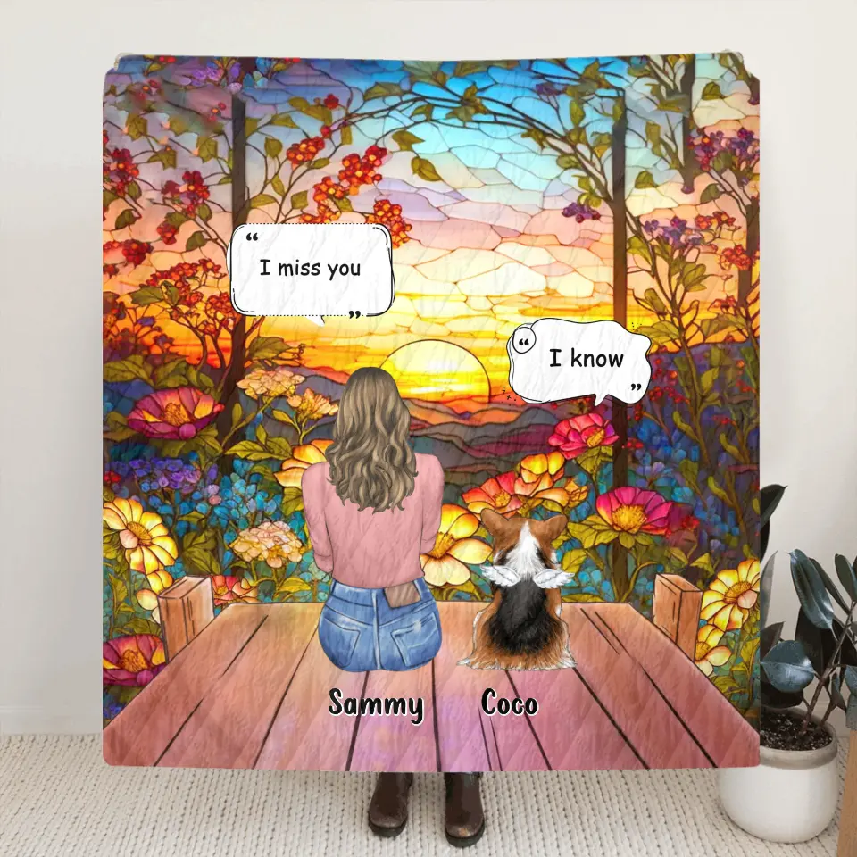 Personalized Memorial Pet Fleece Throw Blanket/Quilt - Up to 3 Pets - Memorial Gift Idea For Dog/Cat/Rabbits Owners - I Miss You