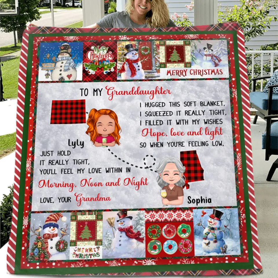 Personalized Granddaughter/Grandson Fleece Throw Blanket/Quilt/Pillow Cover - Gift Idea For Christmas From Grandma - Just Hold It Really Tight