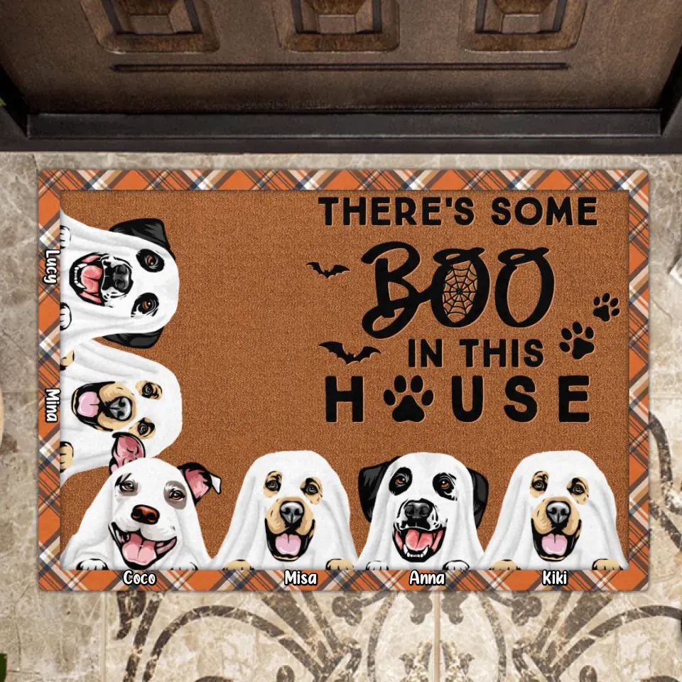 Personalized Halloween Dogs Doormat - Up to 6 Dogs - Halloween Gift Idea For Dog Lovers - There's Some Boo Sheets In This House