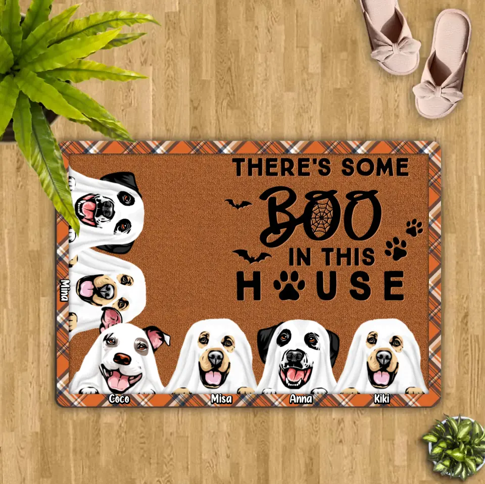 Personalized Halloween Dogs Doormat - Up to 6 Dogs - Halloween Gift Idea For Dog Lovers - There's Some Boo Sheets In This House