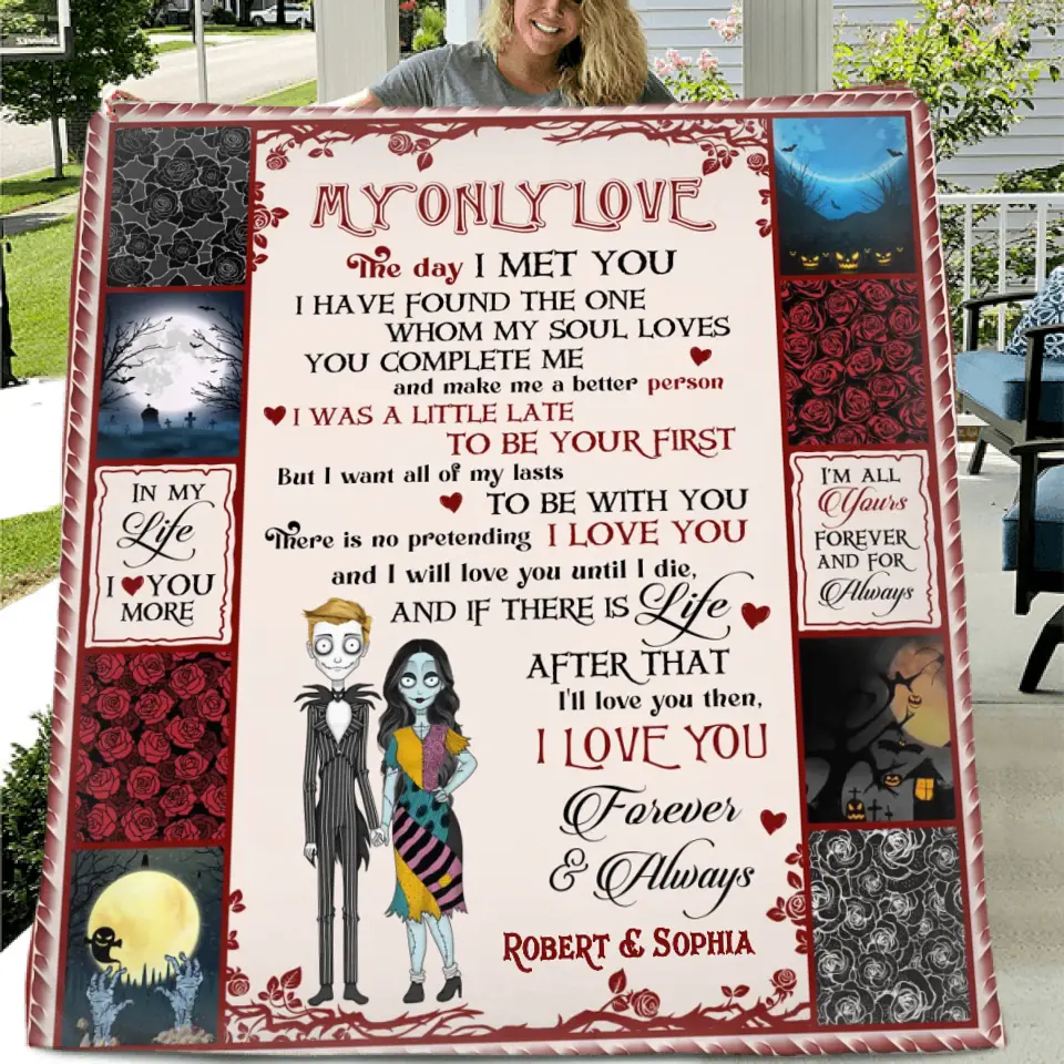 Personalized Halloween Couple Fleece Throw Blanket/Quilt - Gift Idea For Couple/Halloween - I Love You Forever & Always