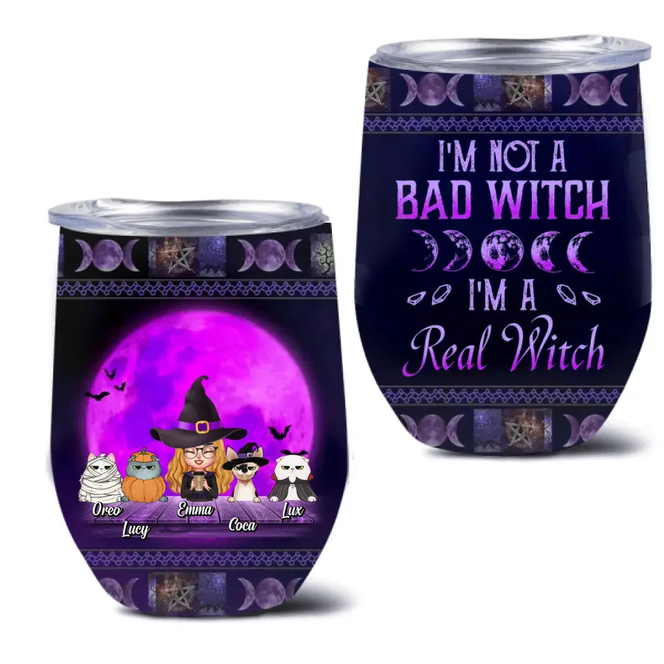 Personalized Witch Wine Tumbler - Gift Idea For Halloween/Witch Lover - Up to 4 Pets - I'm A Real Witch
