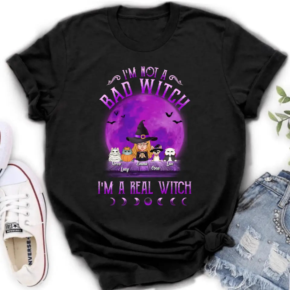 Personalized Witch Shirt/Hoodie - Gift Idea For Halloween/Witch Lovers - Up to 4 Pets - I'm Not A Bad Witch I'm A Real Witch