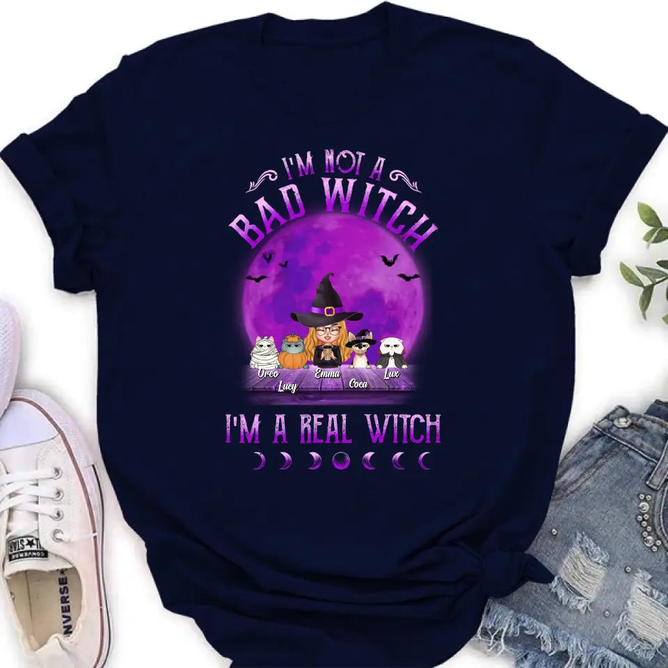 Personalized Witch Shirt/Hoodie - Gift Idea For Halloween/Witch Lovers - Up to 4 Pets - I'm Not A Bad Witch I'm A Real Witch