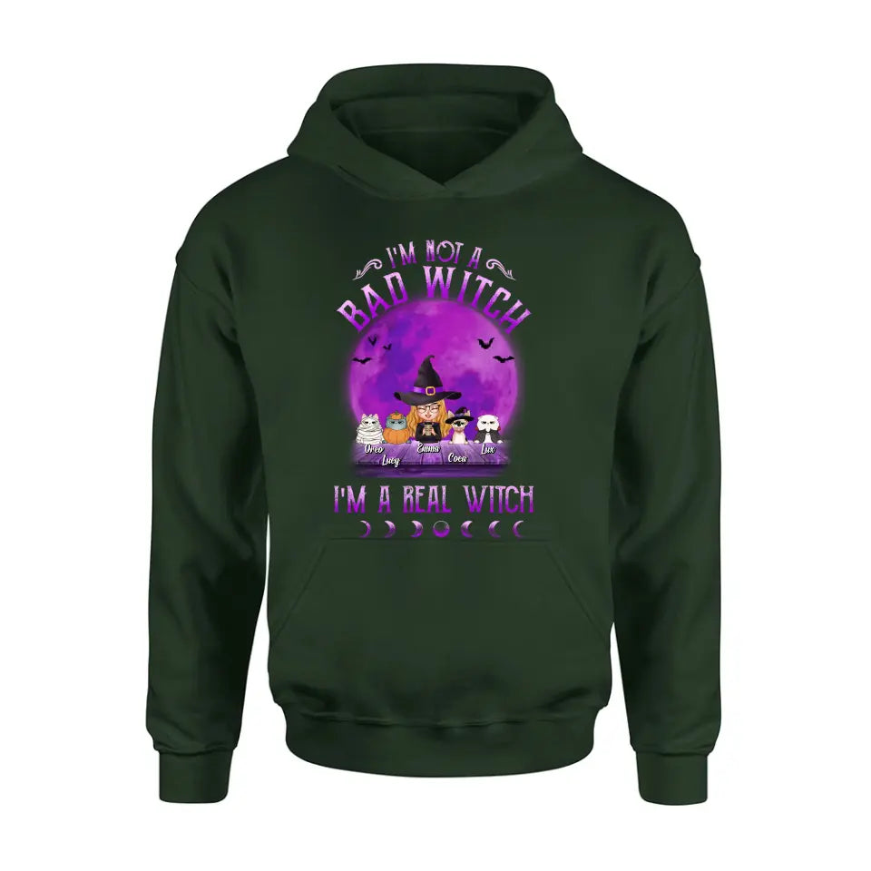 Personalized Witch Shirt/Hoodie - Gift Idea For Halloween/Witch Lovers - Up to 4 Pets - I'm Not A Bad Witch I'm A Real Witch