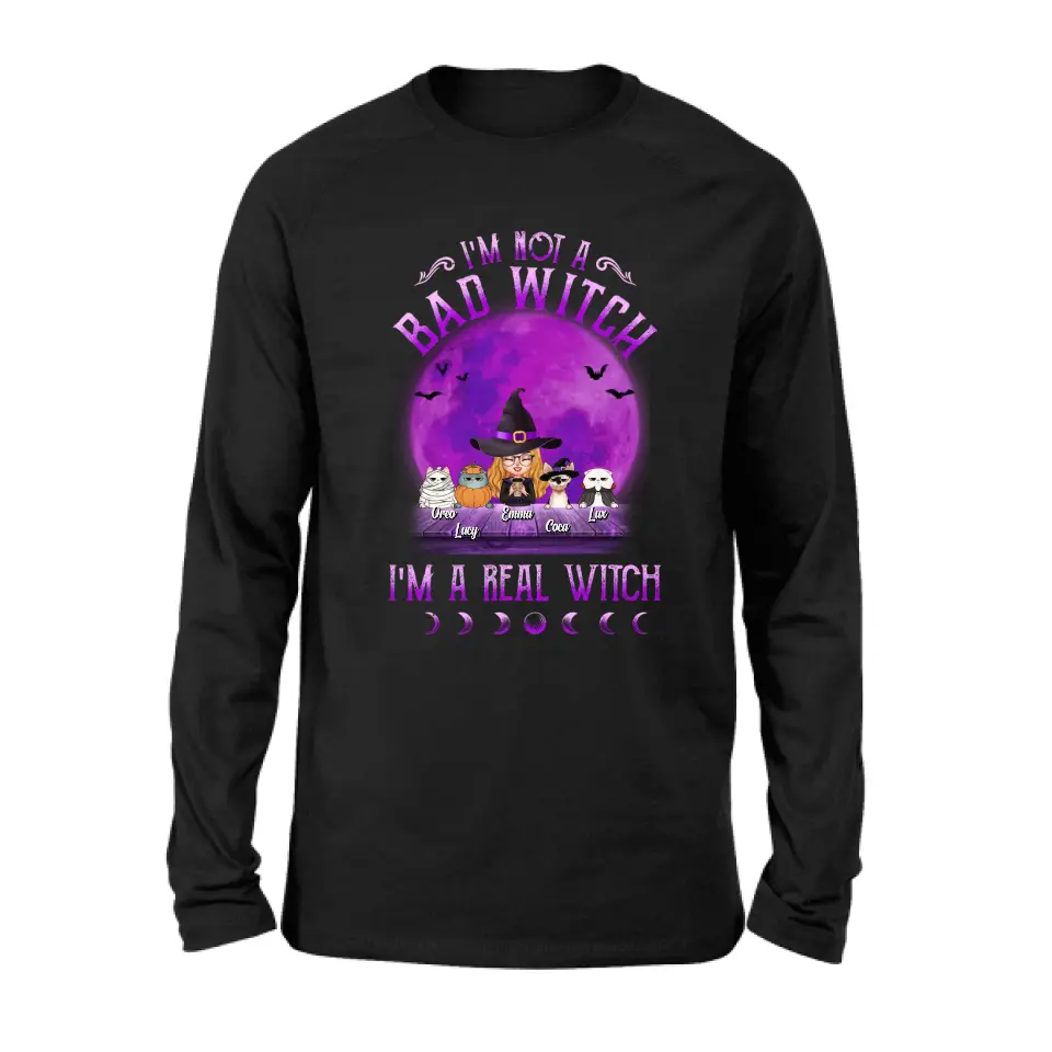 Personalized Witch Shirt/Hoodie - Gift Idea For Halloween/Witch Lovers - Up to 4 Pets - I'm Not A Bad Witch I'm A Real Witch