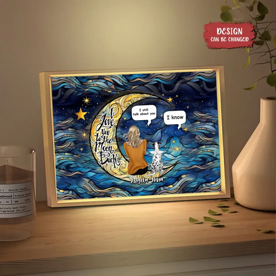 Personalized Memorial Pet Lighting Frame Canvas - Single/Couple/Parents with up to 4 Pets - Memorial Gift Idea for Dog/Cat/Rabbit Owners - I Love You To The Moon & Back