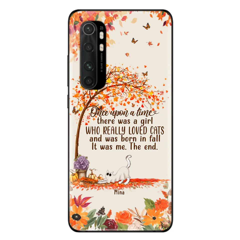 Personalized Cat & Fall Phone Case - Up to 6 Cats - Autumn Gift For Cat Lover - There Was A Girl Who Really Loved Cats And Was Born In Fall - Case For Xiaomi/Oppo/Huawei