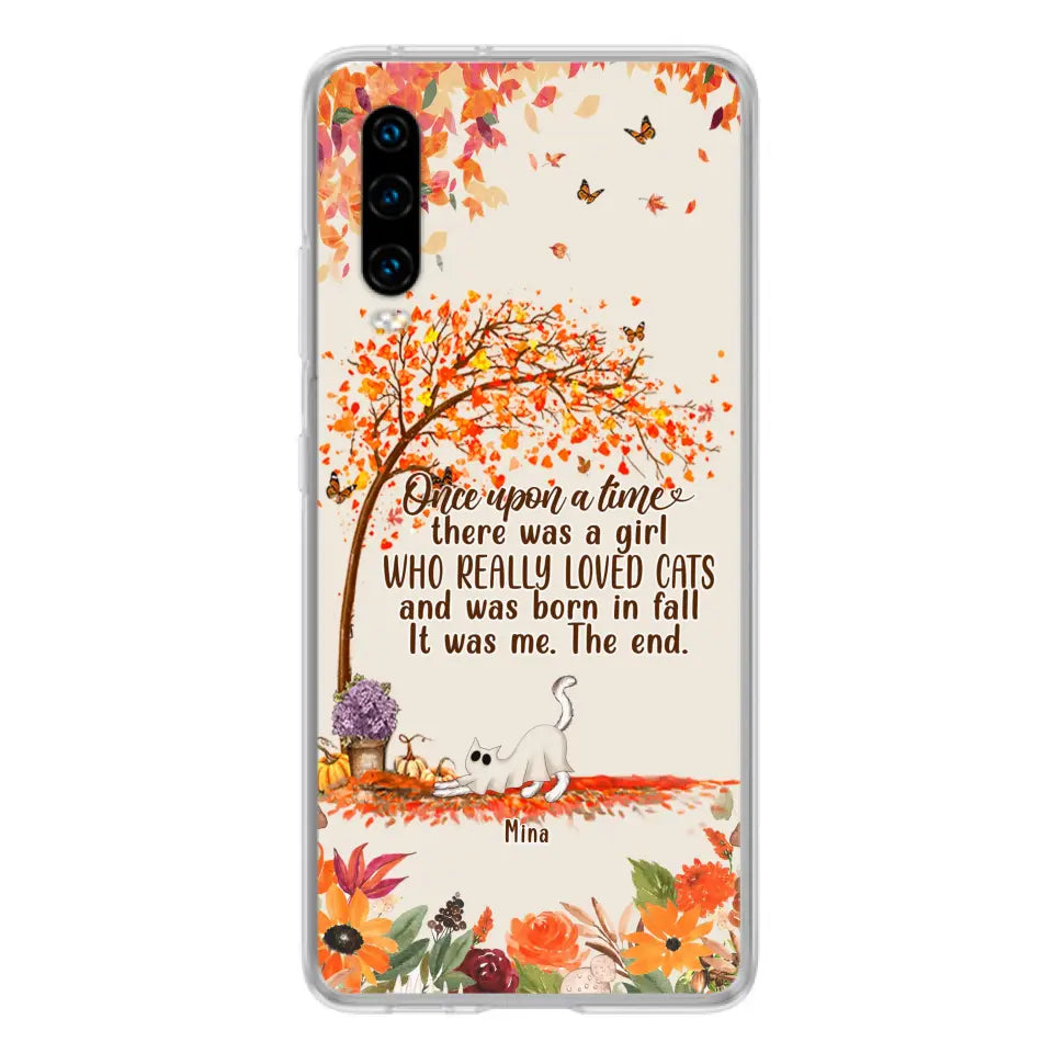 Personalized Cat & Fall Phone Case - Up to 6 Cats - Autumn Gift For Cat Lover - There Was A Girl Who Really Loved Cats And Was Born In Fall - Case For Xiaomi/Oppo/Huawei