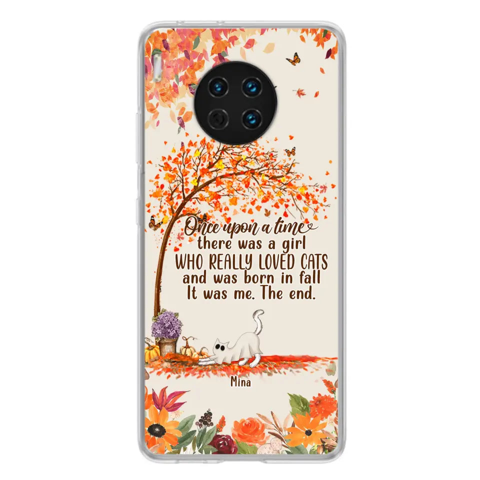 Personalized Cat & Fall Phone Case - Up to 6 Cats - Autumn Gift For Cat Lover - There Was A Girl Who Really Loved Cats And Was Born In Fall - Case For Xiaomi/Oppo/Huawei