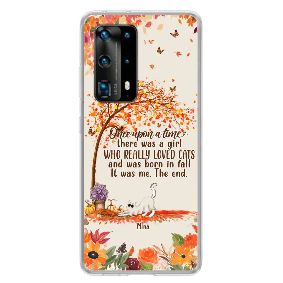 Personalized Cat & Fall Phone Case - Up to 6 Cats - Autumn Gift For Cat Lover - There Was A Girl Who Really Loved Cats And Was Born In Fall - Case For Xiaomi/Oppo/Huawei