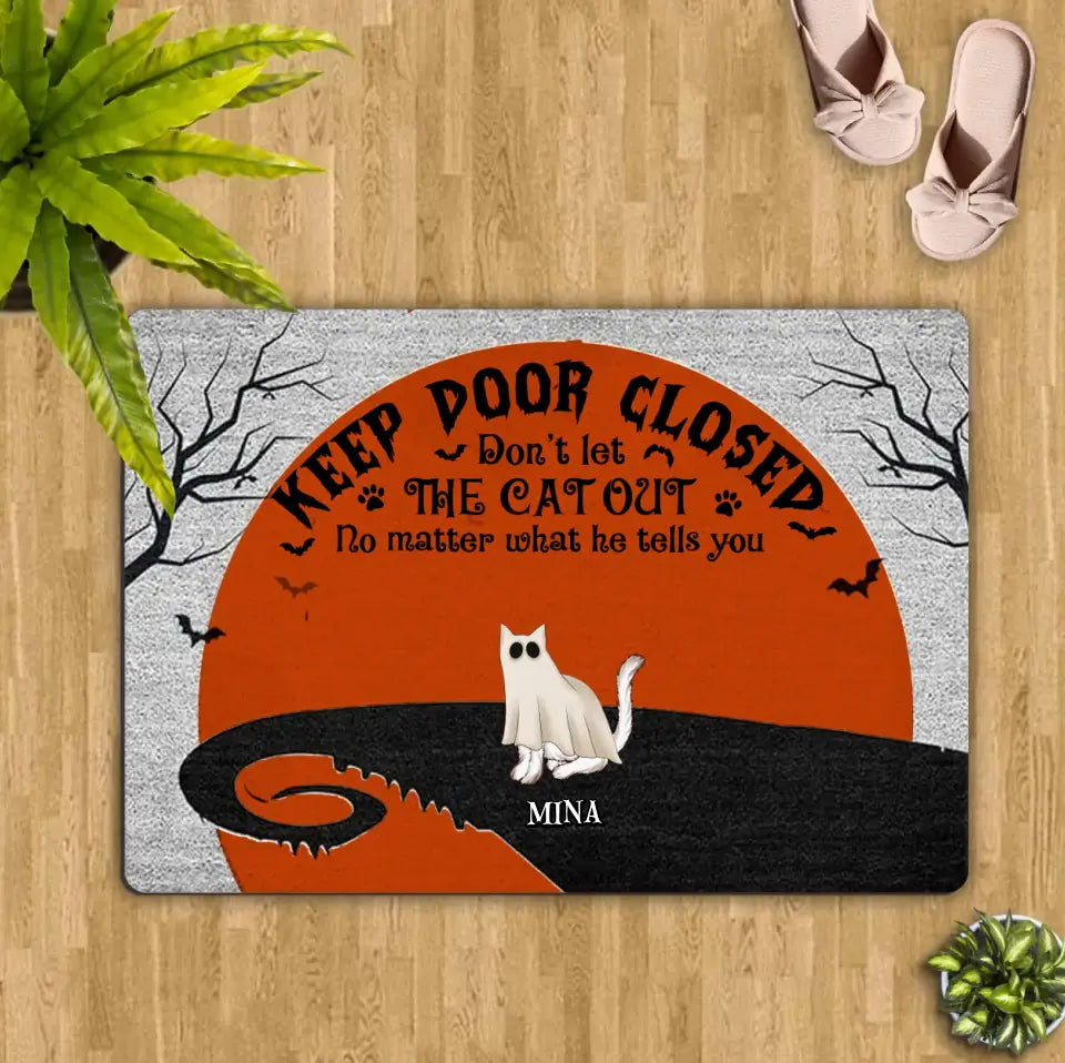 Personalized Halloween Cat Boo Doormat - Up to 6 Cats - Gift Idea For Cat Lovers - Keep Door Closed Don't Let The Cats Out