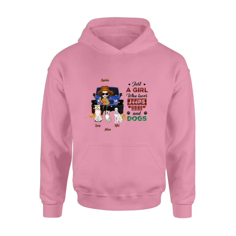 Personalized Off-road Autumn Girl Shirt/Hoodie - Gift Idea For Girl/Dog Lovers - Up to 3 Dogs