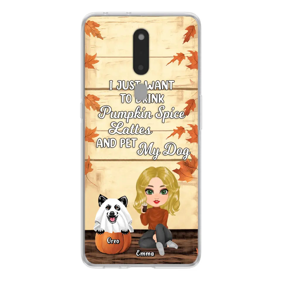 Personalized Girl Dog/Cat Phone Case - Up to 5 Pets - Autumn Gift For Dog/Cat Lover - I Just Want To Drink Pumpkin Spice Lattes And Pet My Dogs - Case For Xiaomi/Oppo/Huawei