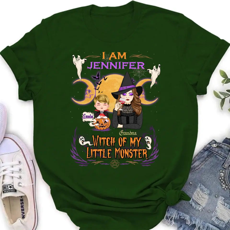 Personalized Grandma & Grandkid Witch Shirt/Hoodie - Halloween Gift For Grandkid - Up to 4 Kids - I Am Witch Of My Little Monsters