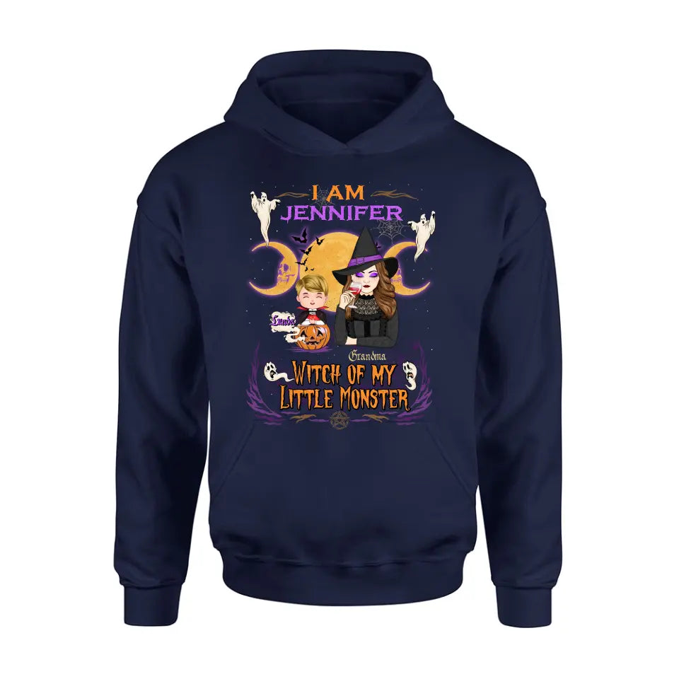 Personalized Grandma & Grandkid Witch Shirt/Hoodie - Halloween Gift For Grandkid - Up to 4 Kids - I Am Witch Of My Little Monsters