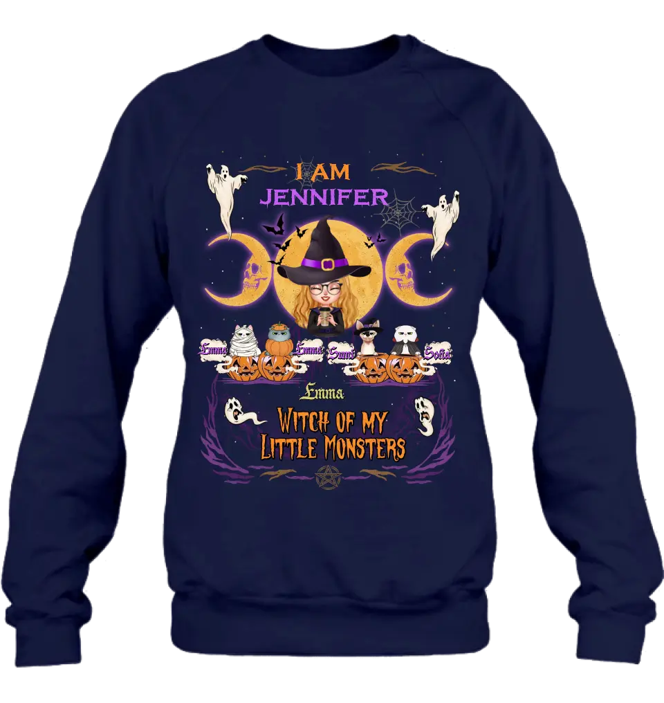 Personalized Grandma & Pet Witch Shirt/Hoodie - Halloween Gift For Grandma/Pet Lovers - Up to 4 Pets - I Am Witch Of My Little Monsters