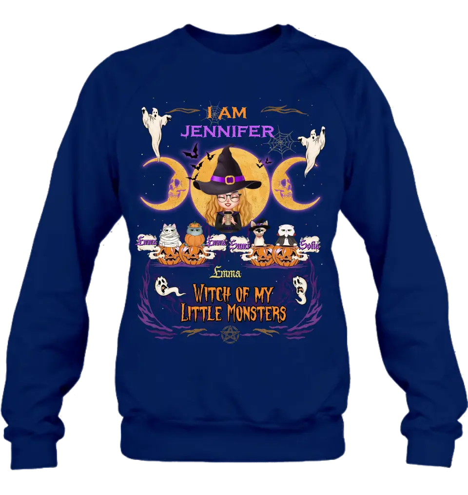 Personalized Grandma & Pet Witch Shirt/Hoodie - Halloween Gift For Grandma/Pet Lovers - Up to 4 Pets - I Am Witch Of My Little Monsters