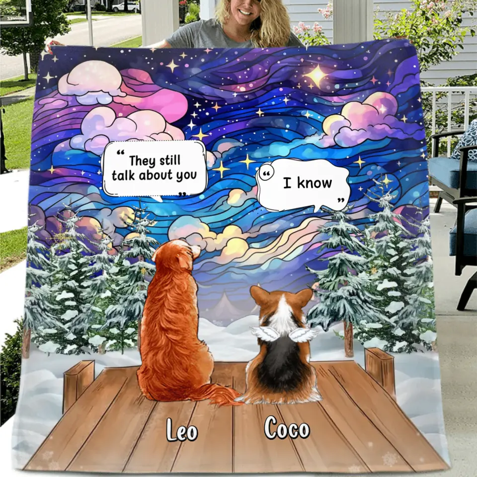 Personalized Dog Memorial Quilt/Fleece Throw Blanket - Up to 4 Pets - Memorial Gift Idea For Dog/Cat/Rabbit Lovers - They Still Talk About You