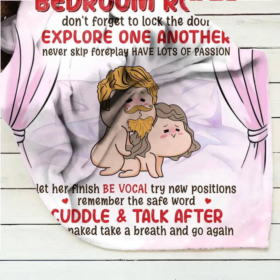 Personalized Couple Fleece Throw Blanket & Quilt - Gift Idea For Couple - Bedroom Rules Don't Forget To Lock The Door