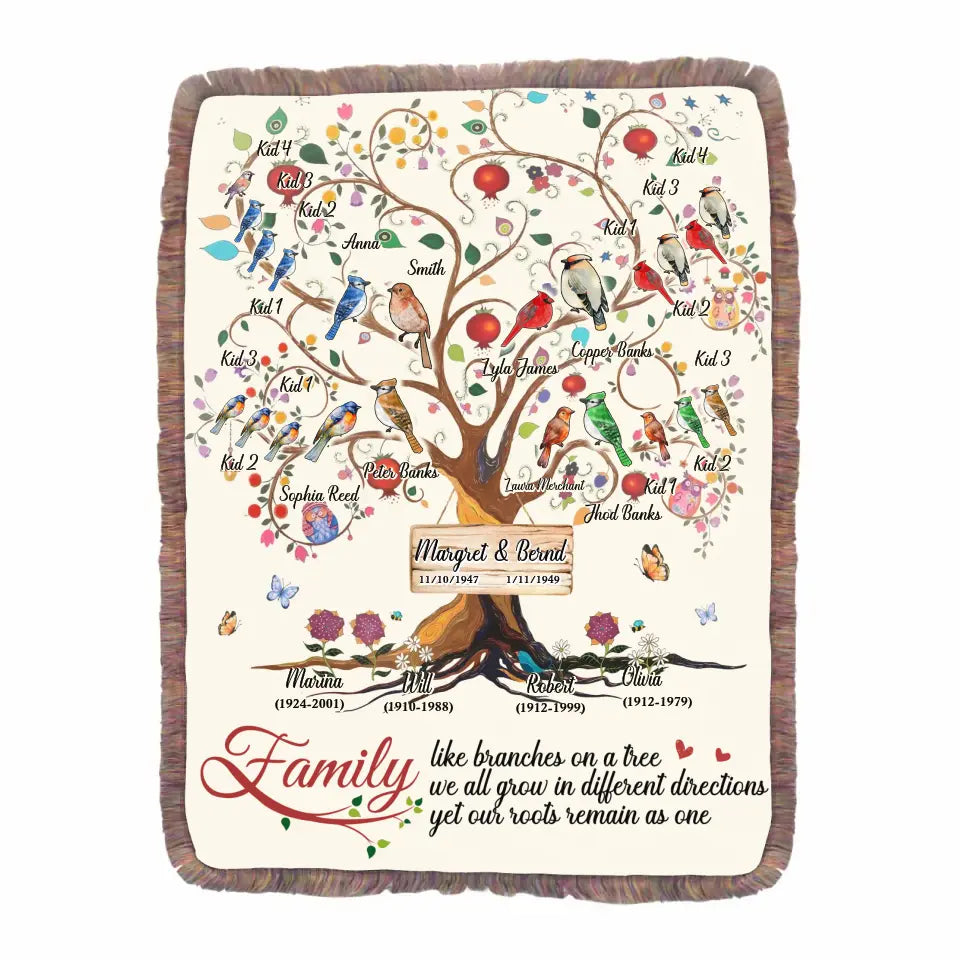 Personalized Family Tree Fringe Blanket - Gift Idea For Family - Family Where Life Begins And Love Never Ends