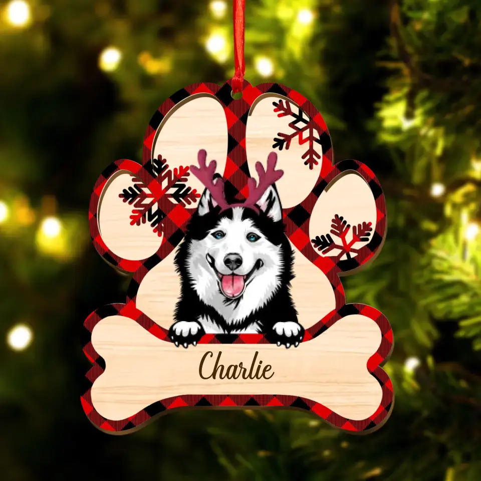 Personalized Christmas Dog Wooden Ornament - Up to 3 Dogs - Christmas Gift Idea For Dog Owners