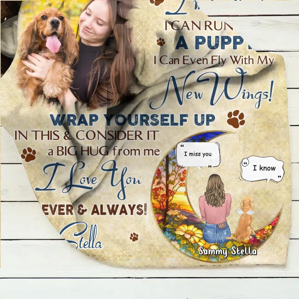 Personalized Memorial Fleece Throw Blanket & Quilt - Gift Idea For Dog Owner - Upload Dog Photo - Don't Cry For Me Mom! I'm Okay!