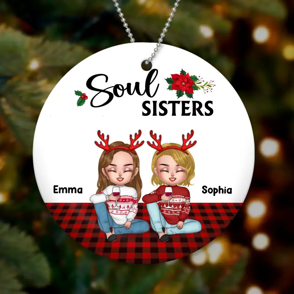 Personalized Besties Circle Wooden Ornament - Up to 5 People - Christmas Gift Idea For Friends/Besties - Soul Sisters