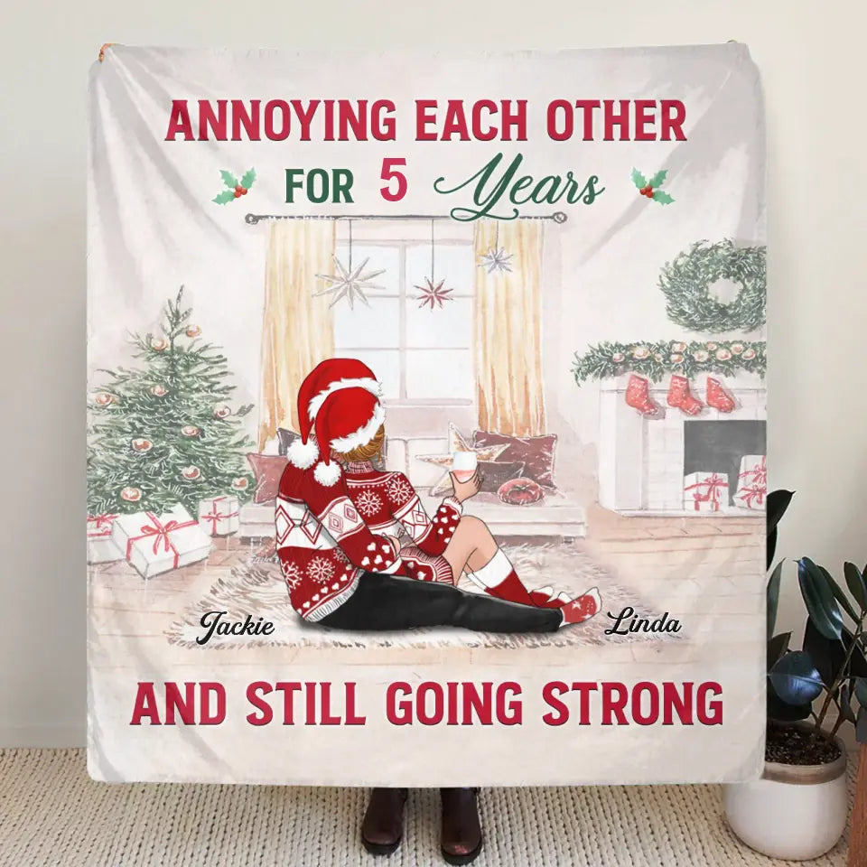 Personalized Christmas Couple Fleece Throw Blanket/Quilt/Pillow Cover - Christmas Gift Idea - Annoying Each Other For 5 Years And Still Going Strong
