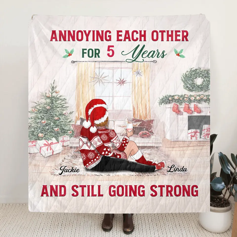 Personalized Christmas Couple Fleece Throw Blanket/Quilt/Pillow Cover - Christmas Gift Idea - Annoying Each Other For 5 Years And Still Going Strong
