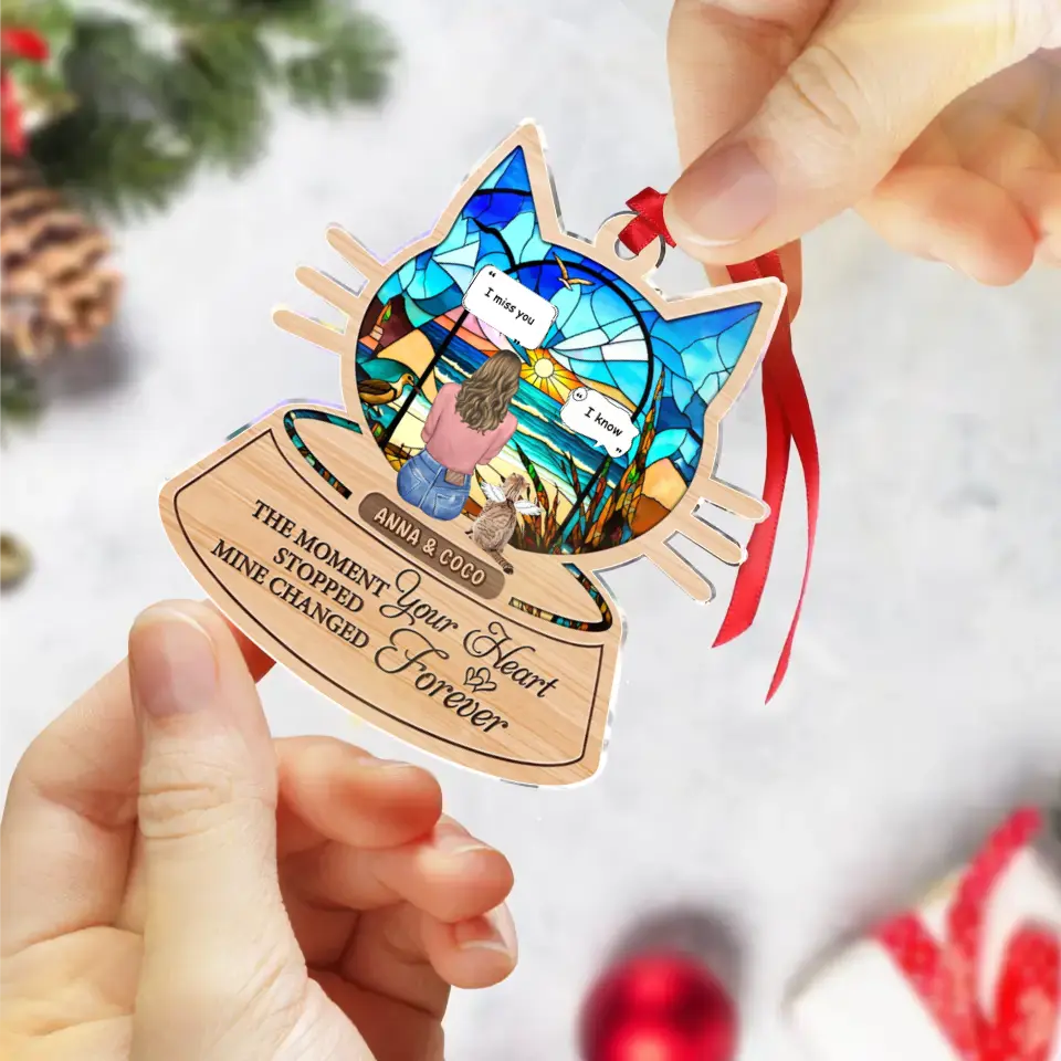 Personalized Cat Acrylic Ornament - Up to 3 Cats - Christmas/Memorial Gift Idea For Cat Lover - I Miss You