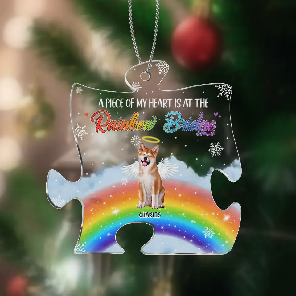Personalized Memorial Dog Puzzle Acrylic Ornament - Up to 3 Dogs - Memorial Gift Idea For Dog Lover - A Piece Of My Heart Is At The Rainbow Bridge
