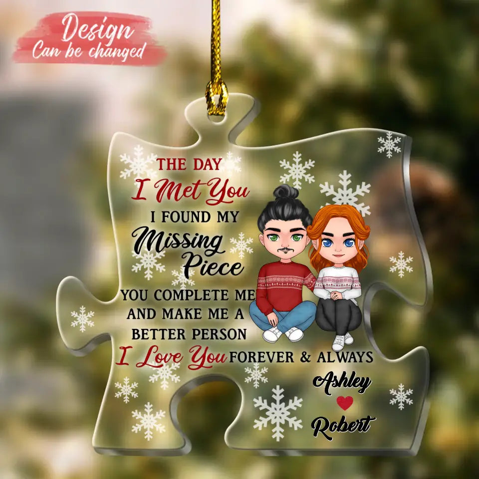 Personalized Couple Christmas Missing Piece Acrylic Ornament - Christmas Gift For Him/Her/Couple - I Love You Forever & Always