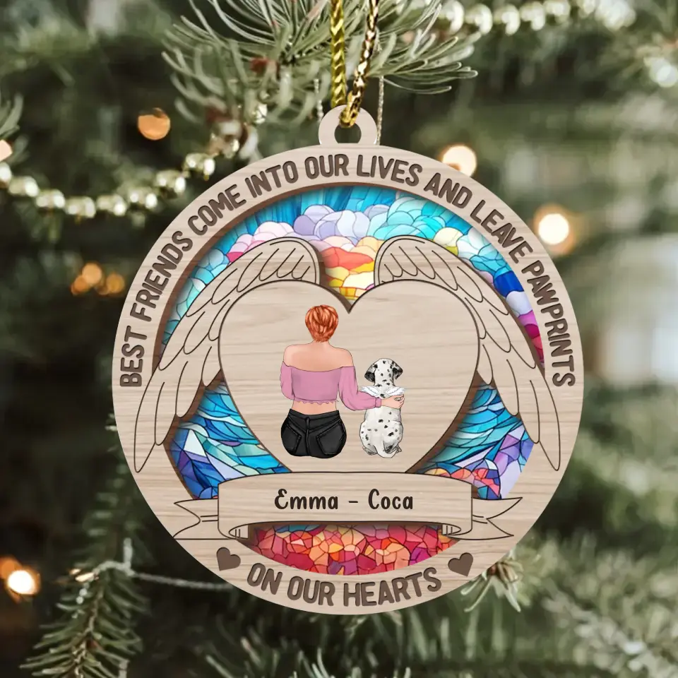 Personalized Memorial Pet Acrylic/Wooden Ornament - Up to 2 Dogs/Cats - Memorial Gift Idea for Christmas - Best Friends Come Into Our Lives And Leave Pawprints On Our Hearts