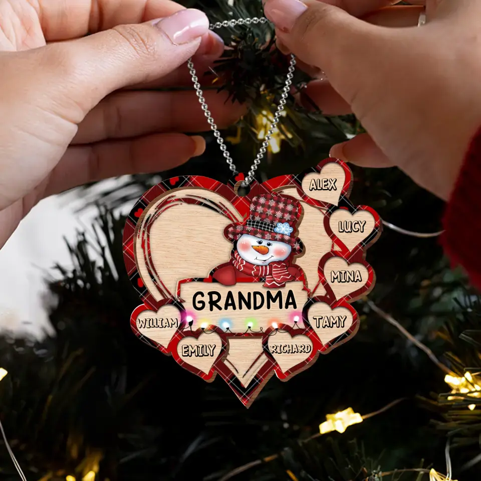 Personalized Grandma Snowman Wooden Ornament - Up to 10 Kids - Christmas Gift To Grandma/ Nana/ Grandkid