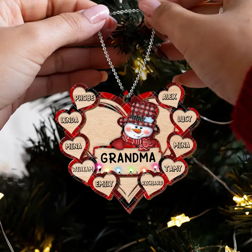 Personalized Grandma Snowman Wooden Ornament - Up to 10 Kids - Christmas Gift To Grandma/ Nana/ Grandkid