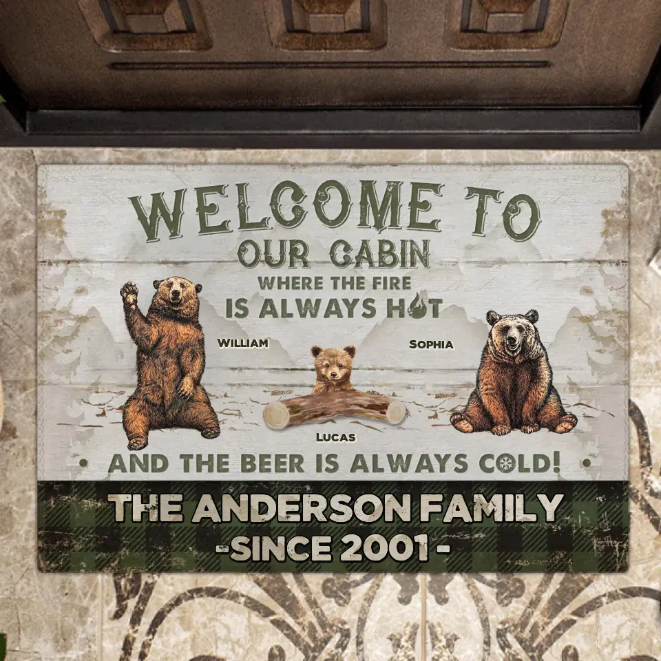 Personalized Cabin Doormat - Gift Idea For Couple/Family/Camping Lovers - Couple/Adult With Up to 7 Kids - Welcome To Our Cabin