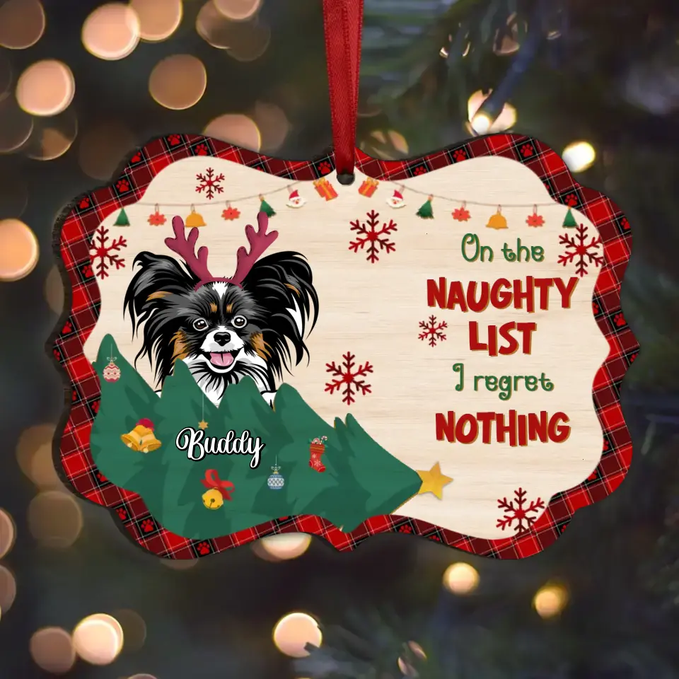 Personalized Christmas Pet Wooden Ornament - Up to 3 Cats/Dogs - Christmas Gift for Dog/Cat Owners - On The Naughty List I Regret Nothing