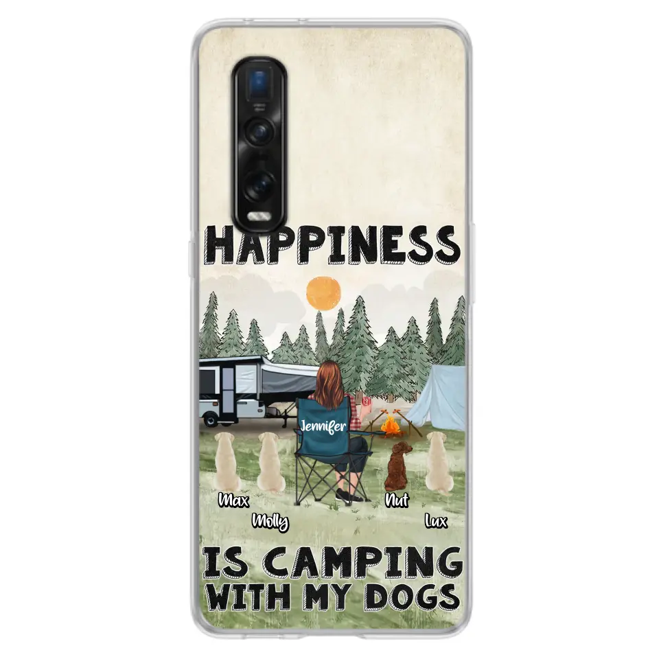 Personalized Camping Phone Case - Gift Idea For Girl & Dogs - Up to 4 Dogs - Happiness Is Camping With My Dogs - Case For Oppo/Xiaomi/Huawei