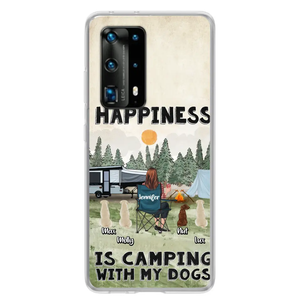 Personalized Camping Phone Case - Gift Idea For Girl & Dogs - Up to 4 Dogs - Happiness Is Camping With My Dogs - Case For Oppo/Xiaomi/Huawei