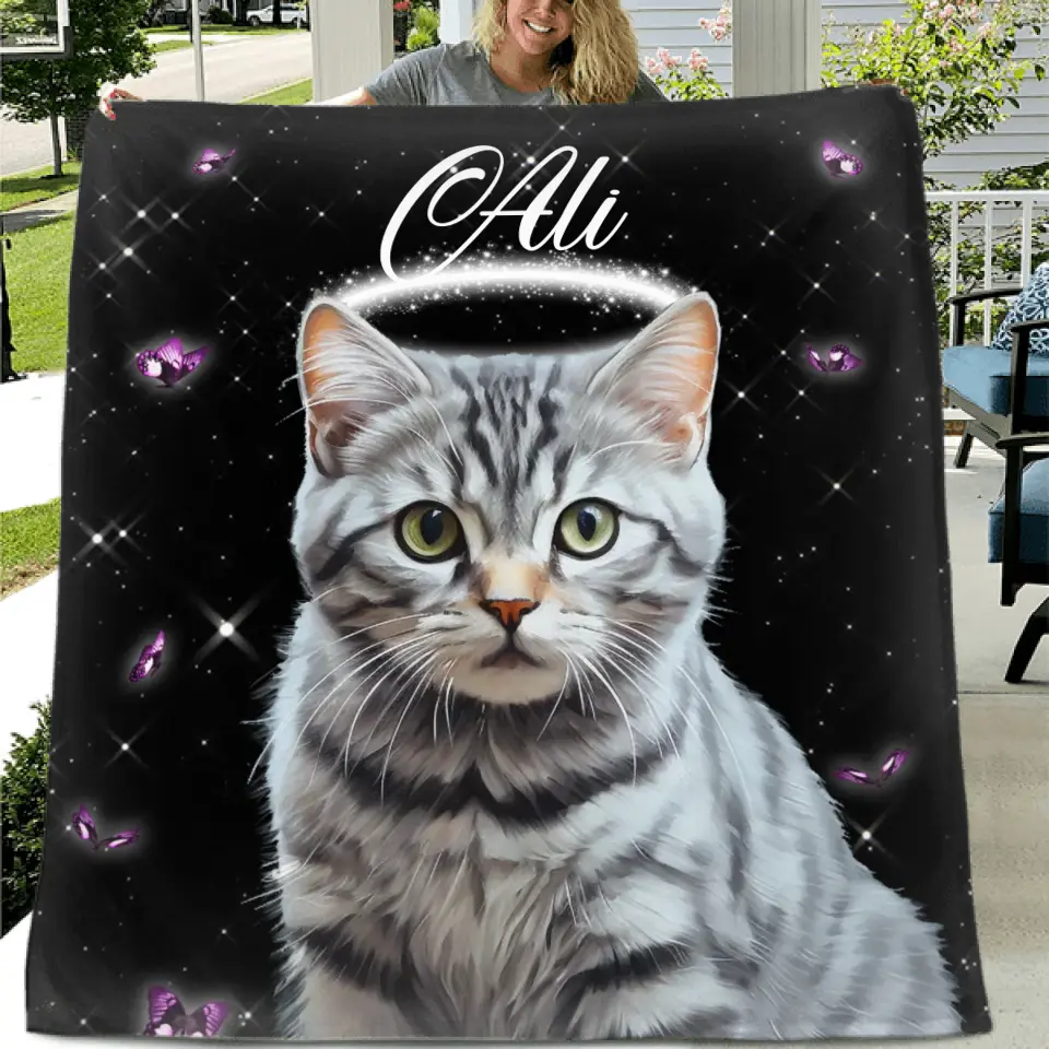 Personalized Memorial Pet Photo Fleece Throw Blanket - Custom Pet Portrait - Memorial Gift Idea For Dog/Cat Lover