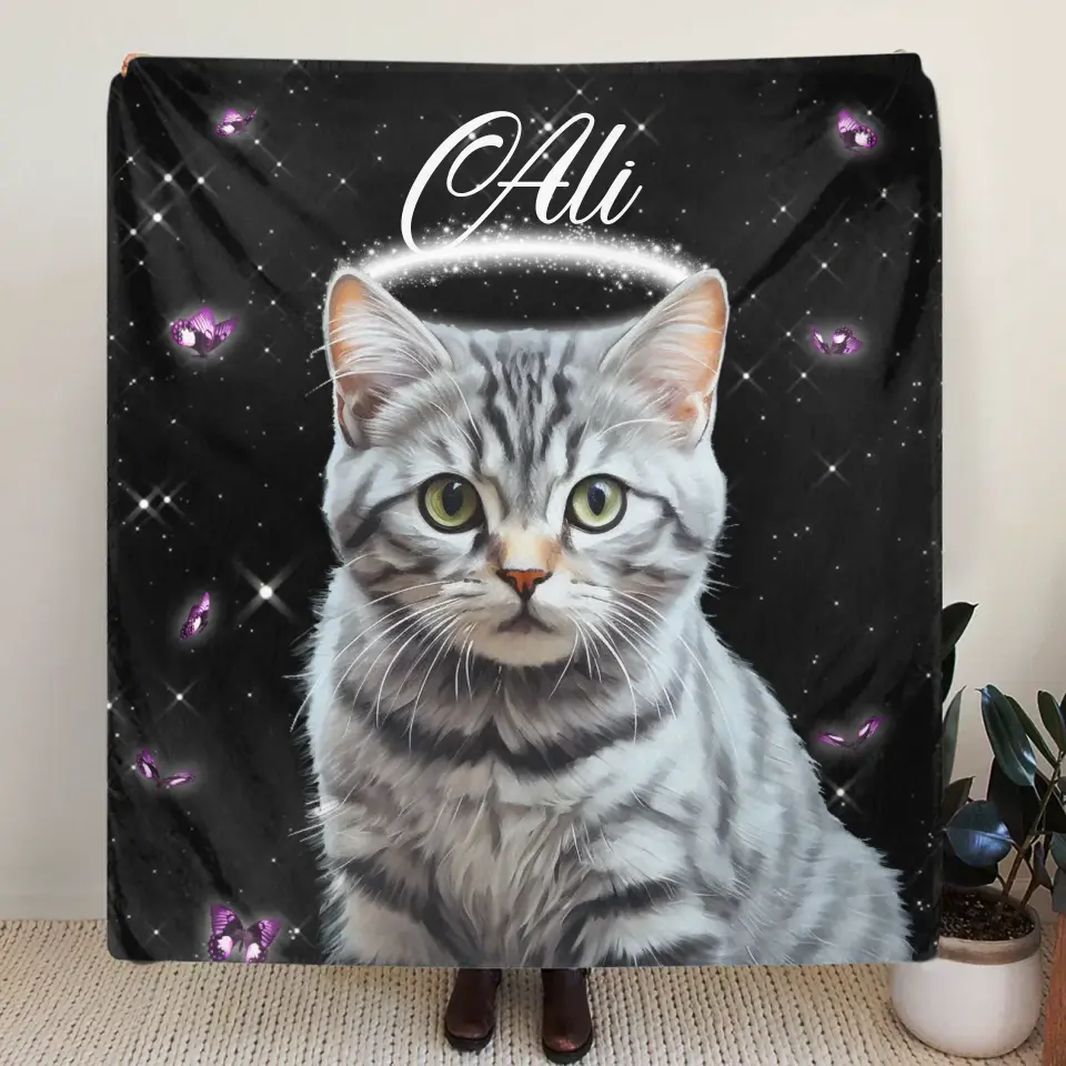 Personalized Memorial Pet Photo Fleece Throw Blanket - Custom Pet Portrait - Memorial Gift Idea For Dog/Cat Lover