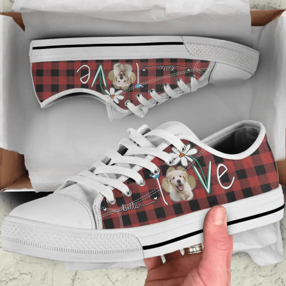 Personalized Dog Photo Caro Pattern Sneakers - Gift Idea For Dog Lovers - Birthday/Christmas Day Gift