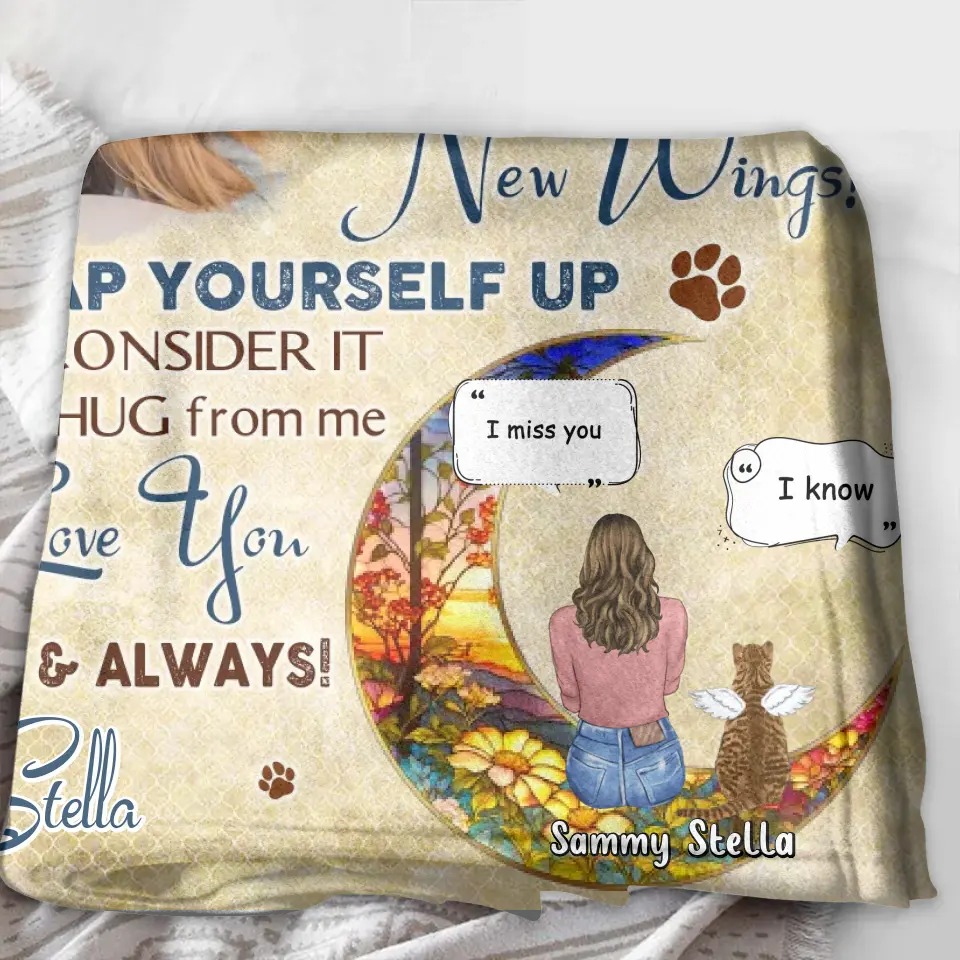 Personalized Memorial Fleece Throw Blanket & Quilt - Gift Idea For Cat Owner - Upload Photo - Don't Cry For Me Mom! I'm Okay!