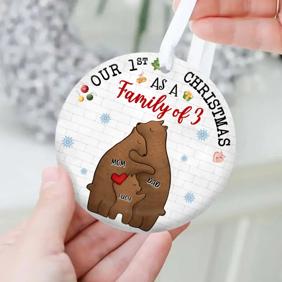 Personalized Bear Family Acrylic/Wooden Ornament - Couple/Parents With Up to 4 Kids - Christmas Gift Idea For Family - Our 1st Christmas As A Family Of 3