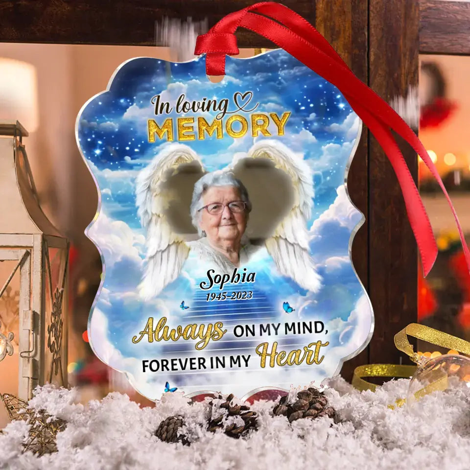 Personalized Memorial Acrylic Ornament - Upload Photo - Memorial Gift Idea For Christmas - Always On My Mind, Forever In My Heart