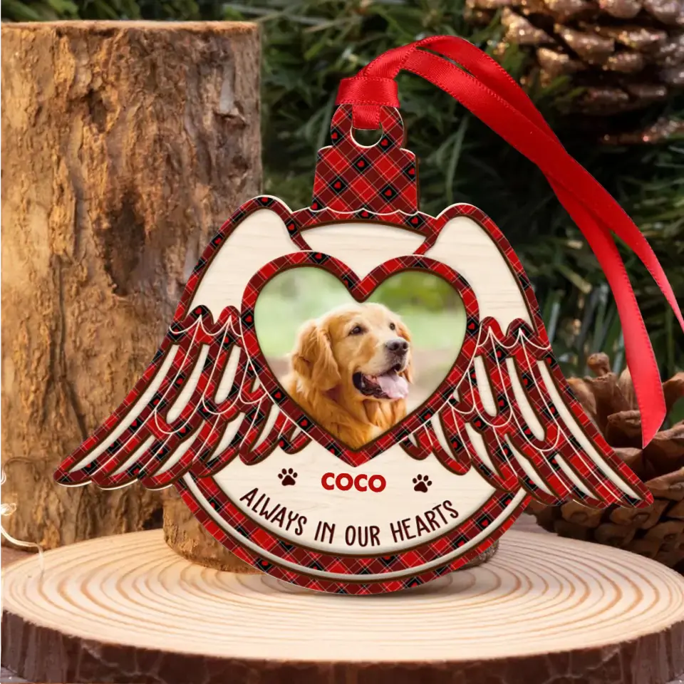 Personalized Memorial Wooden Ornament - Memorial Gift Idea For Christmas - Upload Photo - Always In Our Hearts
